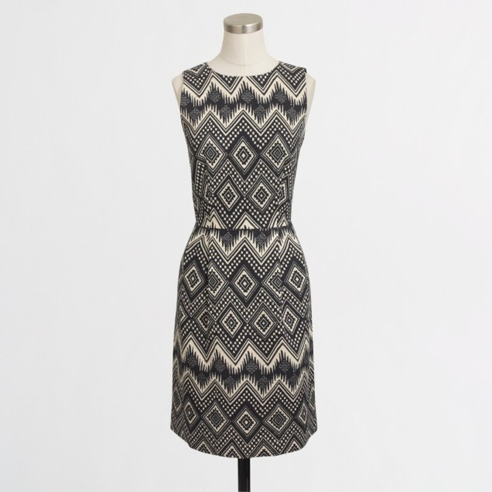 JCREW Diamond Print Basketweave Dress Womenβs Size 4 Black Cream Office Workwear